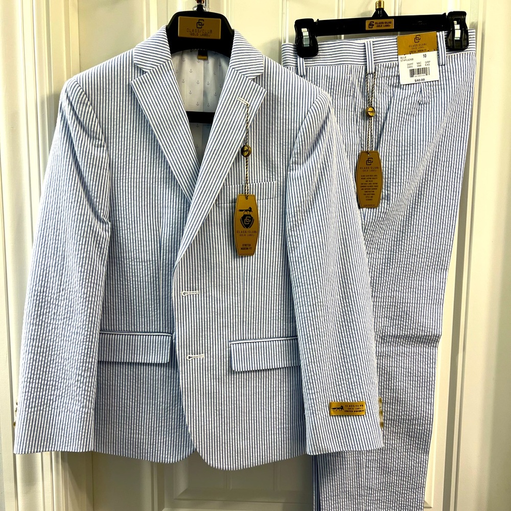 Seer Sucker Suit Boys Size 10 New Class Club Gold Label